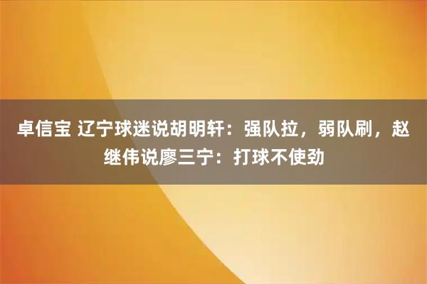 卓信宝 辽宁球迷说胡明轩：强队拉，弱队刷，赵继伟说廖三宁：打球不使劲