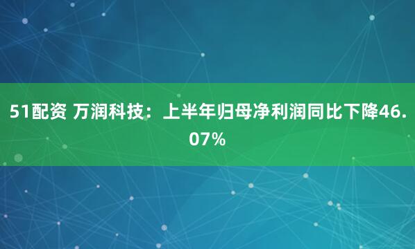 51配资 万润科技：上半年归母净利润同比下降46.07%